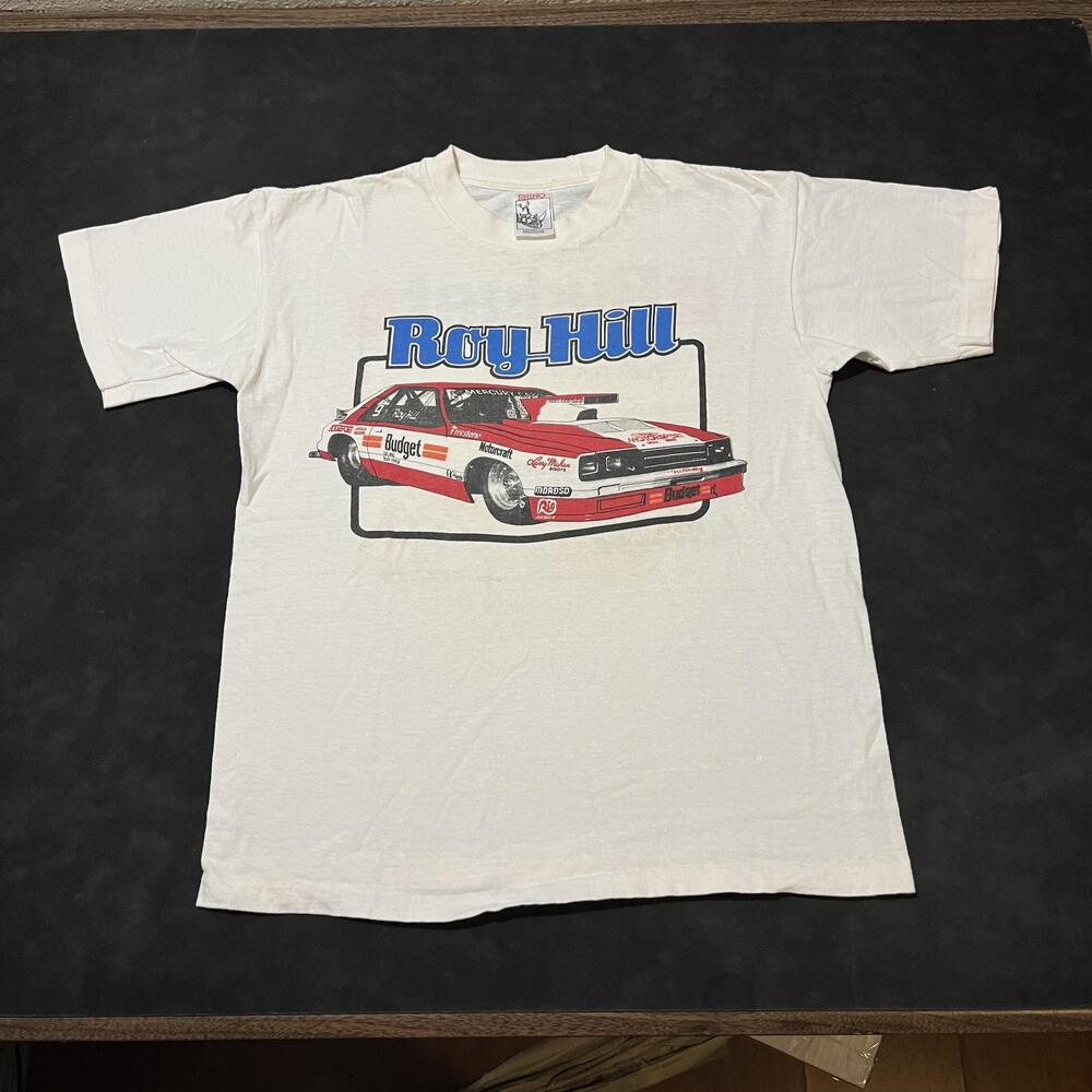 Vintage Roy Hill Racing Shirt Mens 1970s Mercury Drag Race Stock Car 80s NASCAR